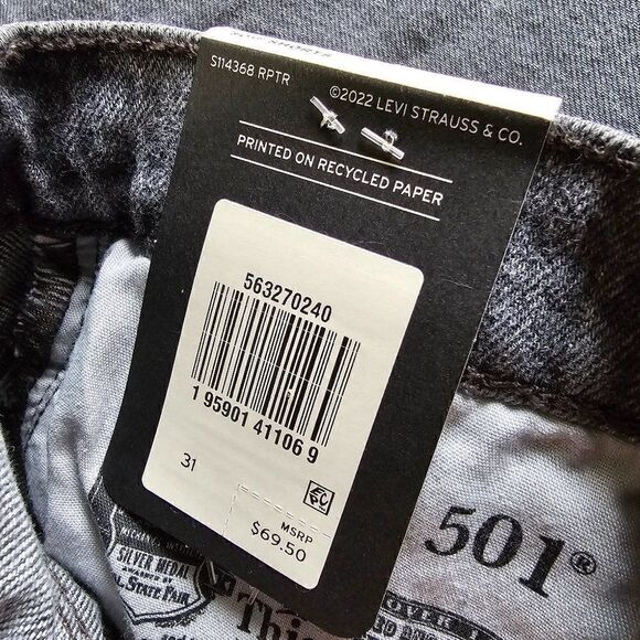 NWT LEVI'S PREMIUM 501 SHORTS RAW HEM WASHED BLACK - Picture 16 of 16